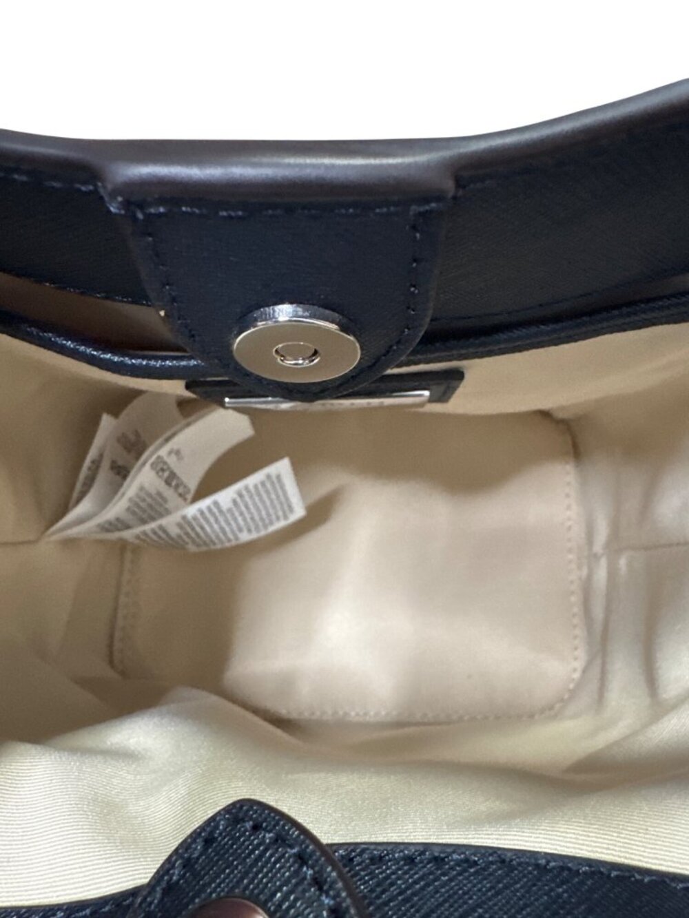 Lauren Ralph Lauren Small 2 Tone Leather Reese Bucket Bag Tan/Navy (no long stra - Picture 10 of 12